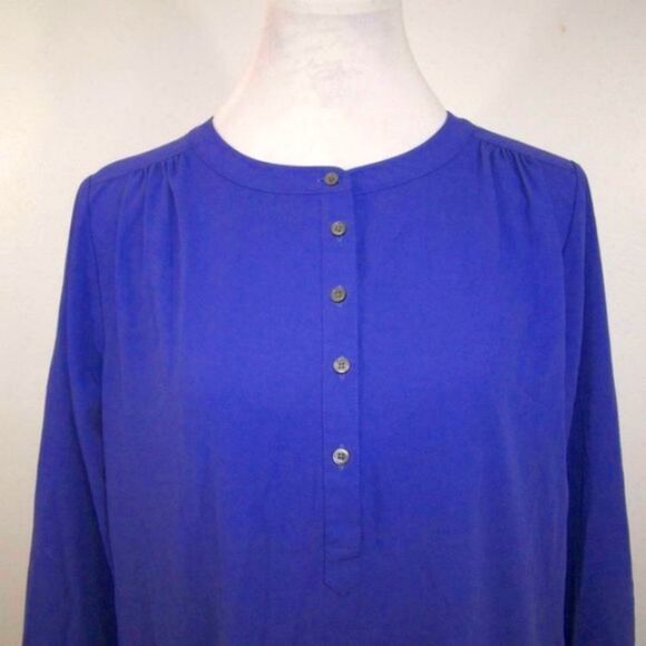 Ann Taylor Loft Small Shirt Style Dress Purple Long Sleeve Stretch Flowy - Picture 3 of 7